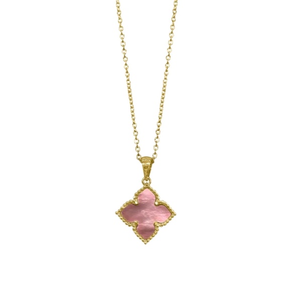 Brand New Adornia 14K Yellow Gold Plated Pink Mother of Pearl Flower Pendant N… - Picture 1 of 2